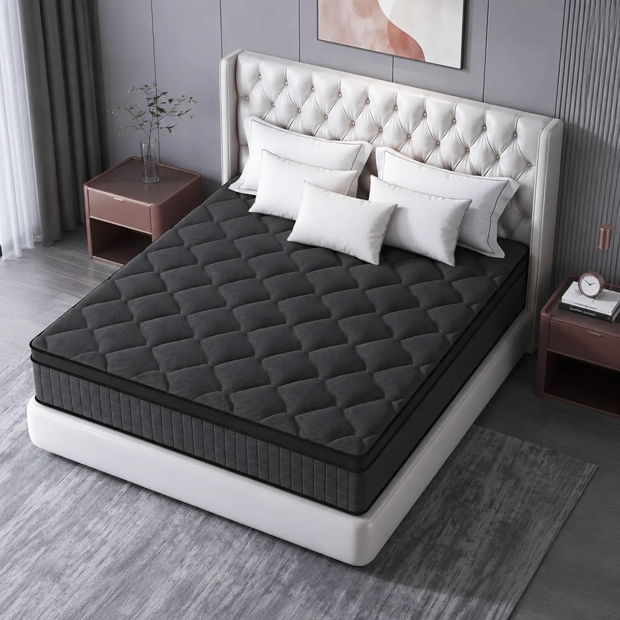 Complete Set - 8/10/12/14 In, Double/Large/Extra-Large Sizes, Lumbar & Neck Support, Anti-Allergic, for Home Guest Rooms, Firm Edge Boxed Furniture Gift independent spring  black gray Premium Memory Foam Mattress Orthopedic Foam   queen size mattress