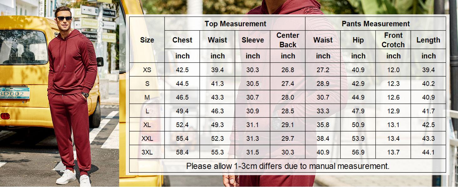 Coofandy Thin Men's Tracksuit 2 Piece Hoodie & Long Pants Set - Pleated Fabric, Kangaroo Pocket, Elastic Drawstring, Casual Jogging Athletic Suits