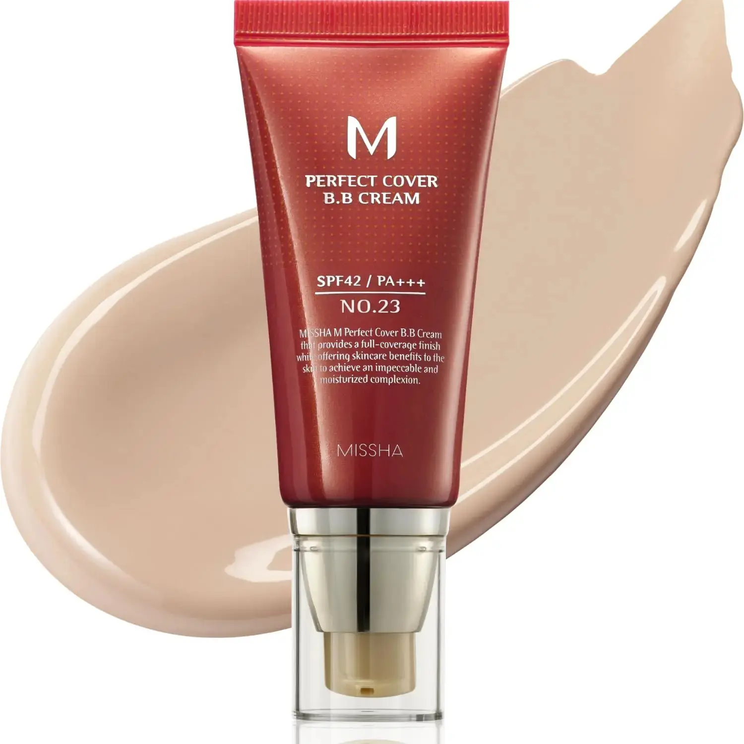MISSHA M Perfect Cover BB Cream No.23 Natural Beige, Cool Neutral Undertone Light to Medium Shade, SPF42 PA+++ Tinted Facial Moisturizer 1.69 Fl Oz, Buildable Full Coverage Foundation Makeup for Dry Oily & Combination Skin