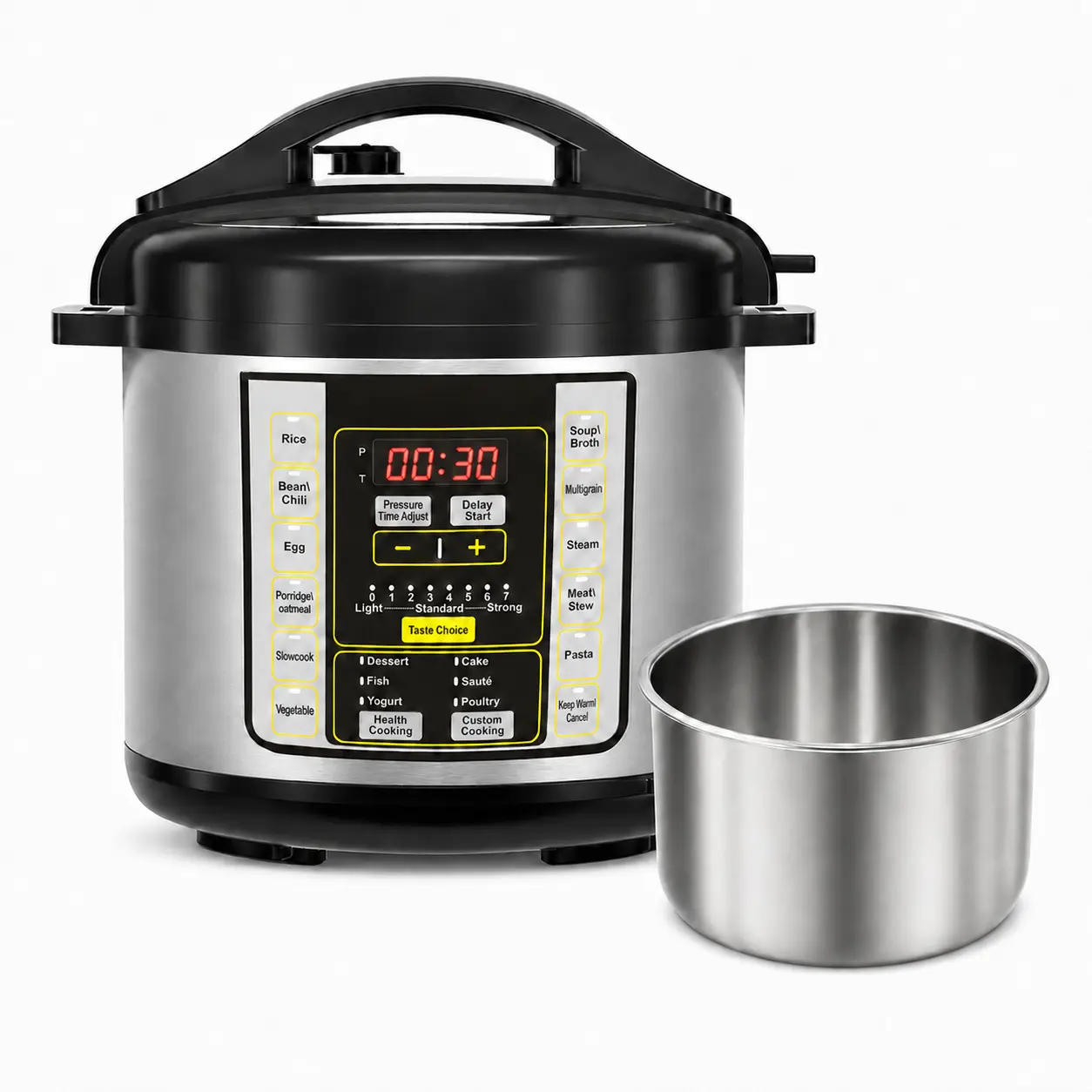6 Qt 9-in-1 Electric Pressure Cooker - 304 Stainless Steel Inner Pot, Non Toxic Rice Cooker, Programmable Kitchen Appliance for Home & Apartment (Rice, Porridge, Slow Cook, Steam, Sauté, Yogurt) with Safe Venting Design