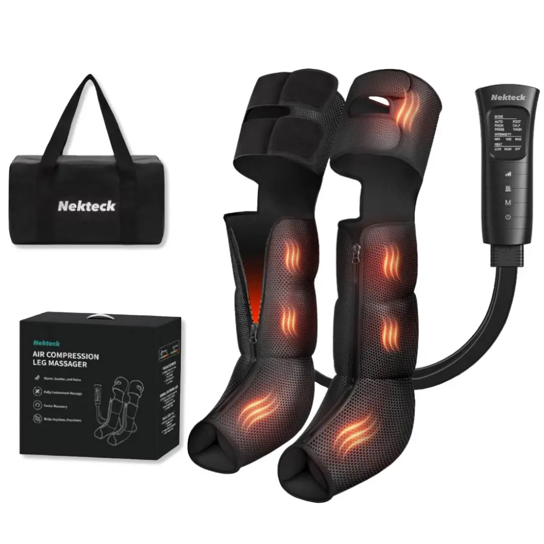 Nekteck Ac-Powered Leg Compression Massager - Pressotherapy Device for Circulation, Pain Relief - Air Compression Boot with 6 Modes, 6 Intensities, 2 Heat Settings - Christmas Gift for Adults, Ac-Powered Massage Devices, Heat Massage Devices