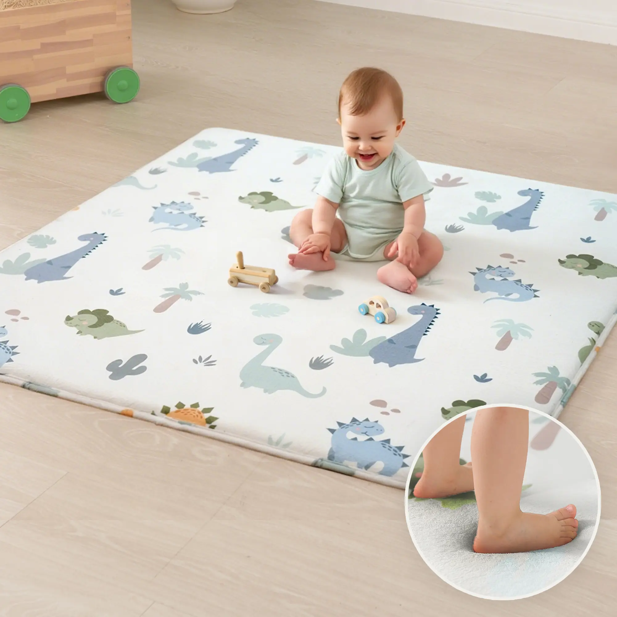 PapaMat 1.5" Thick Premium Baby Floor Play Mat, 50x50 Padded Memory Foam Mat, Tummy Time Crawling Playmat for Nursery Playroom Classroom