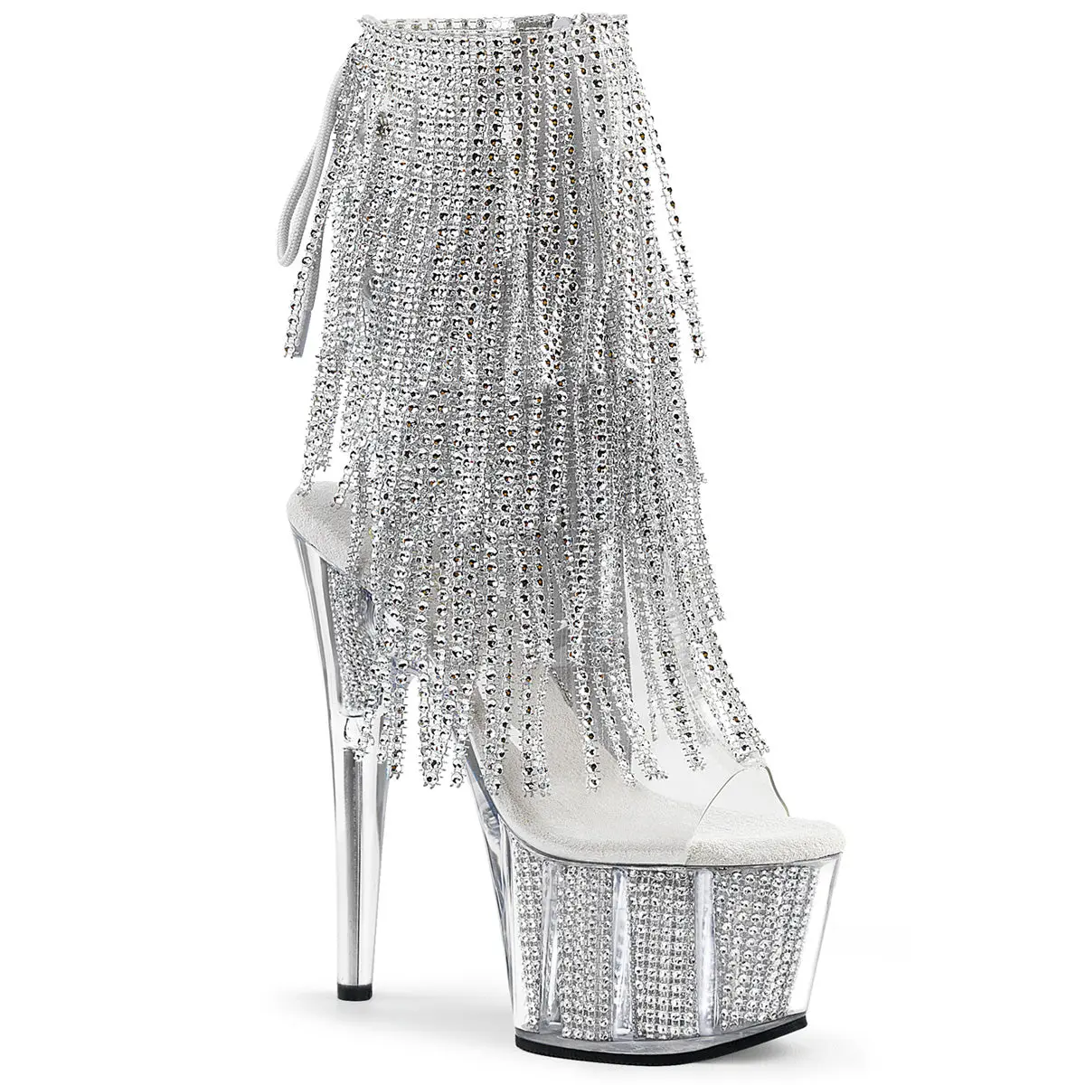 Pleaser Women's Adore-1017SRS Stiletto Ankle Boots, 7" Heel Party Shoes with Rhinestone Platform and UV Reactive Neon Fringe, Heels, All Season, Rhinestones, Stiletto Heel