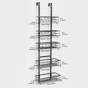 Over The Door Pantry Organizer  5-Tier Heavy-Duty Metal Hanging Kitchen Spice Rack  Wall Mount-Door Organizer Narrow Pantry Door Organizers  Hanging Pantry Organizers For Home Kitchen Bathroom