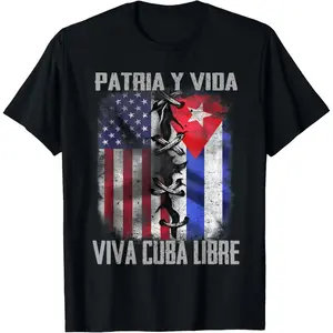 Retro Cuban Cotton TShirt Showcasing Patria Y Vida Viva Cuba Libre Slogan