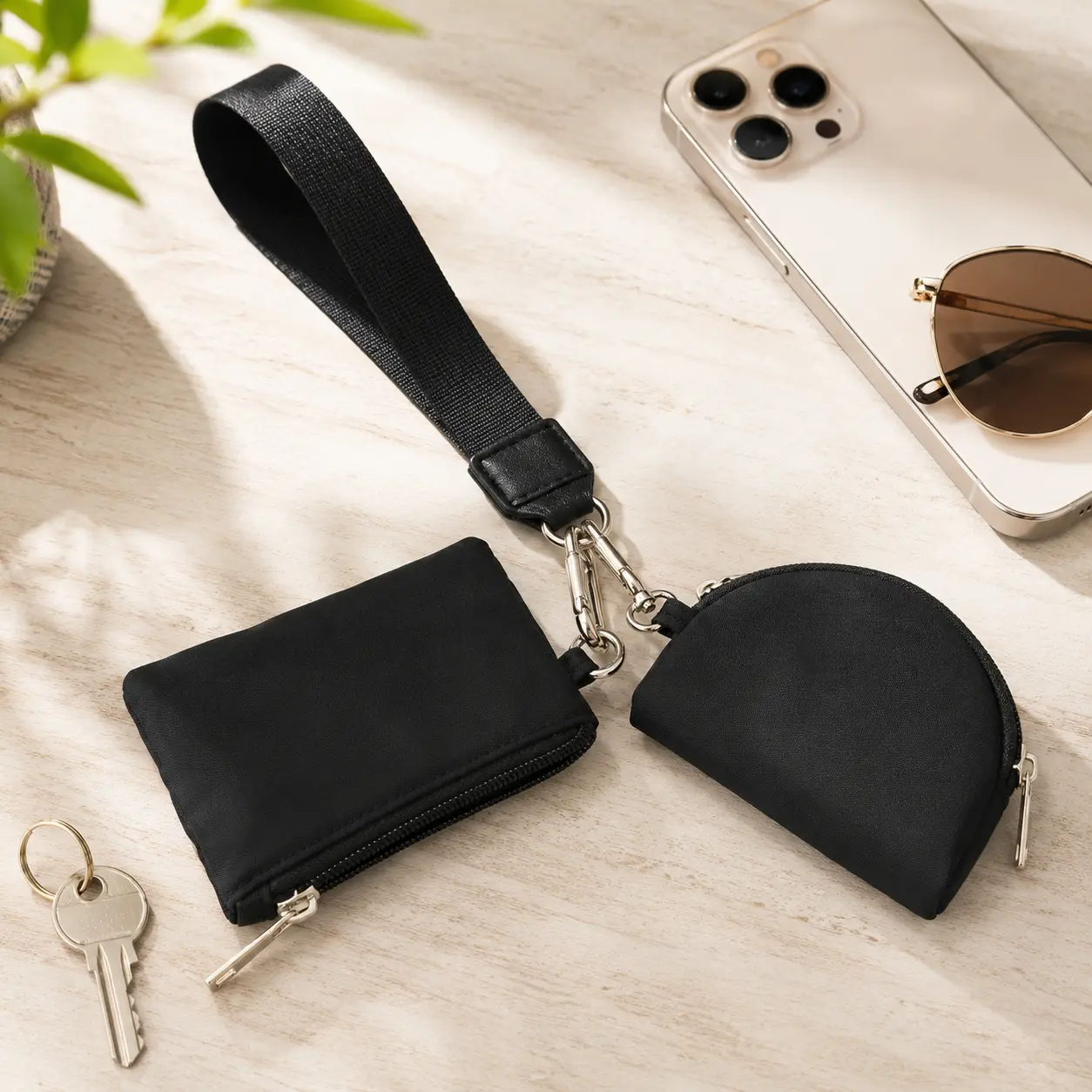 Mini Zip Around Wristlet Wallet for Women, Detachable Dual Pouch Keychain Wallet with Coin Purse and Card Holder, Portable Small Wallet for Cash Coins Keys Travel Gym Everyday Use tiktokshopbacktoschool,back to school,back to school haul