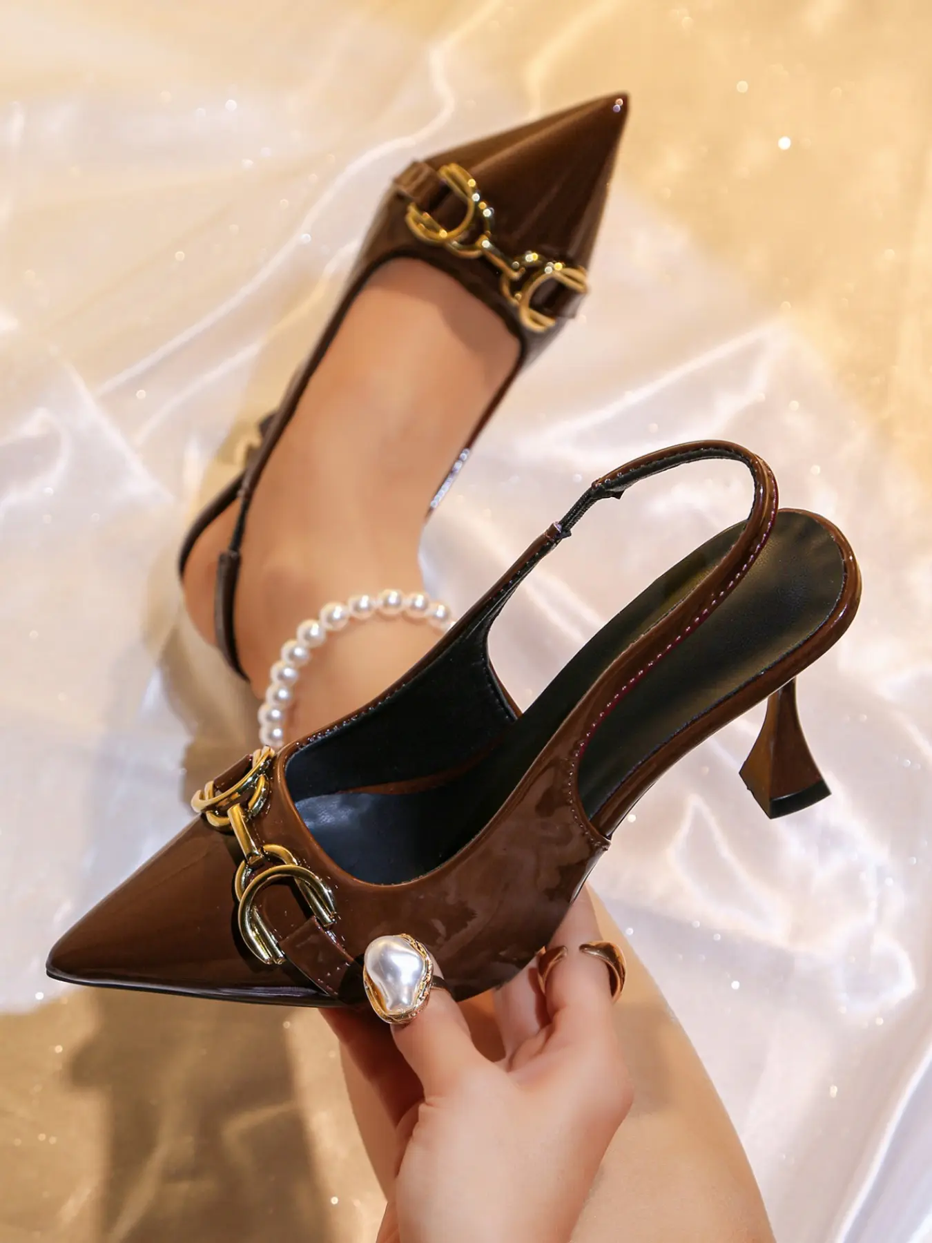 Women's Elegant Pointed Toe Stiletto Heels, Metal Buckle Decoration, Perfect for Daily Wear, Parties, and Formal Occasions, Footwear, Shoe, Buckle Stiletto Sandals, Elegant Heeled Sandals, Evening Footwear, Fashionable Heeled Sandals