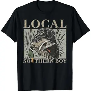 100% Cotton Local Southern Boy Duck Hunting Black Lab Outdoor Vintage T-Shirt,Unisex Crewneck T-shirt for Men And Women