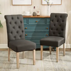 Habit Solid Wood Tufted Parsons Charcoal Dining Chair, Set of 2