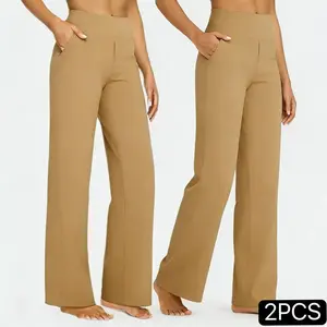 2PCS Khaki, gray, black High Waist Wide Leg Straight Casual Pants For Women, Suitable For Summer,Fall Solid Colors Minimalist Palazzo Style with Pockets for Women's Everyday Wear