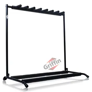 Seven Guitar Rack Stand by GRIFFIN | Floor Storage Holder for Multiple Guitars | Neck Mount Support For Electric, Acoustic Bass, Accessories | Recording Studios, Schools, Stage Performers, Wall Hanger
