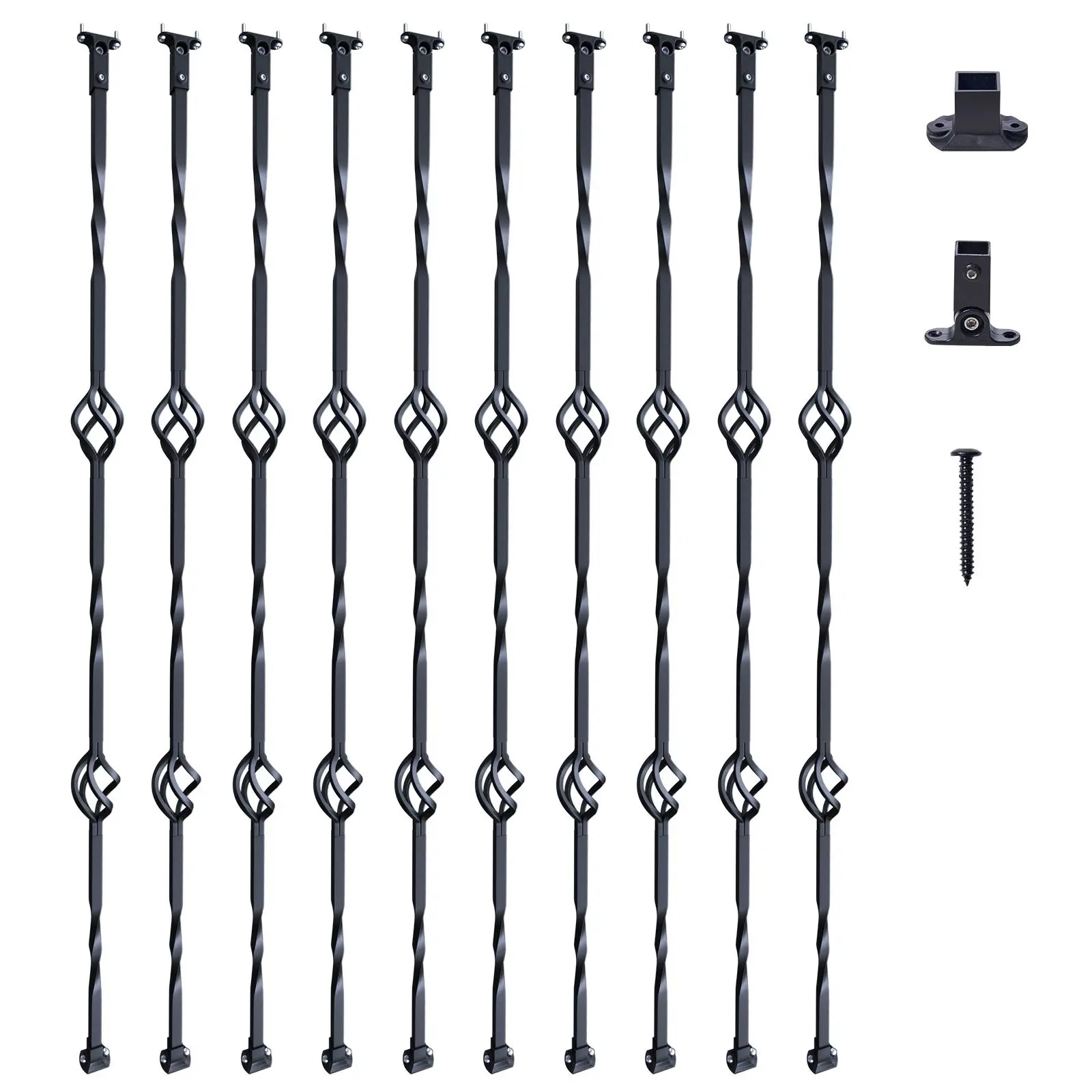【SummerFinds】VEVOR Staircase Metal Balusters,  , 44'' x 1/2" Galvanized Steel Decorative Banister Spindles, 10 Pack Deck Baluster with Hollow Double Baskets, Spiral Stair Railing with Shoes & Screws