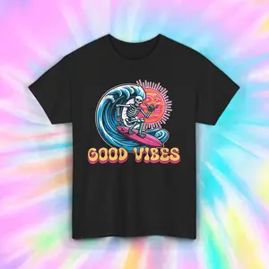 Even skeletons need a break.Good Vibes Surf Shirt.
