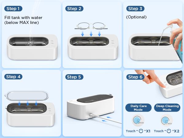 Ultrasonic Jewelry Cleaner Machine: 48KHz Ultra Sonic Cleaner for Dentures, Jewelry, Rings, Watch Band, Eyeglass, with Dual Cleaning Modes, 350ML 304 Stainless Steel Tank, Gift for Mom, Wife, Daughter