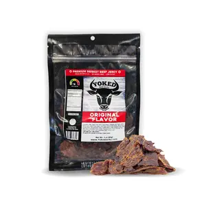 Yoked Jerky Original Flavor Snack - Premium Brisket Beef Jerky 3 oz Gluten Free No Added MSG Low in Fat Made in USA Dry Dried Salt Garlic