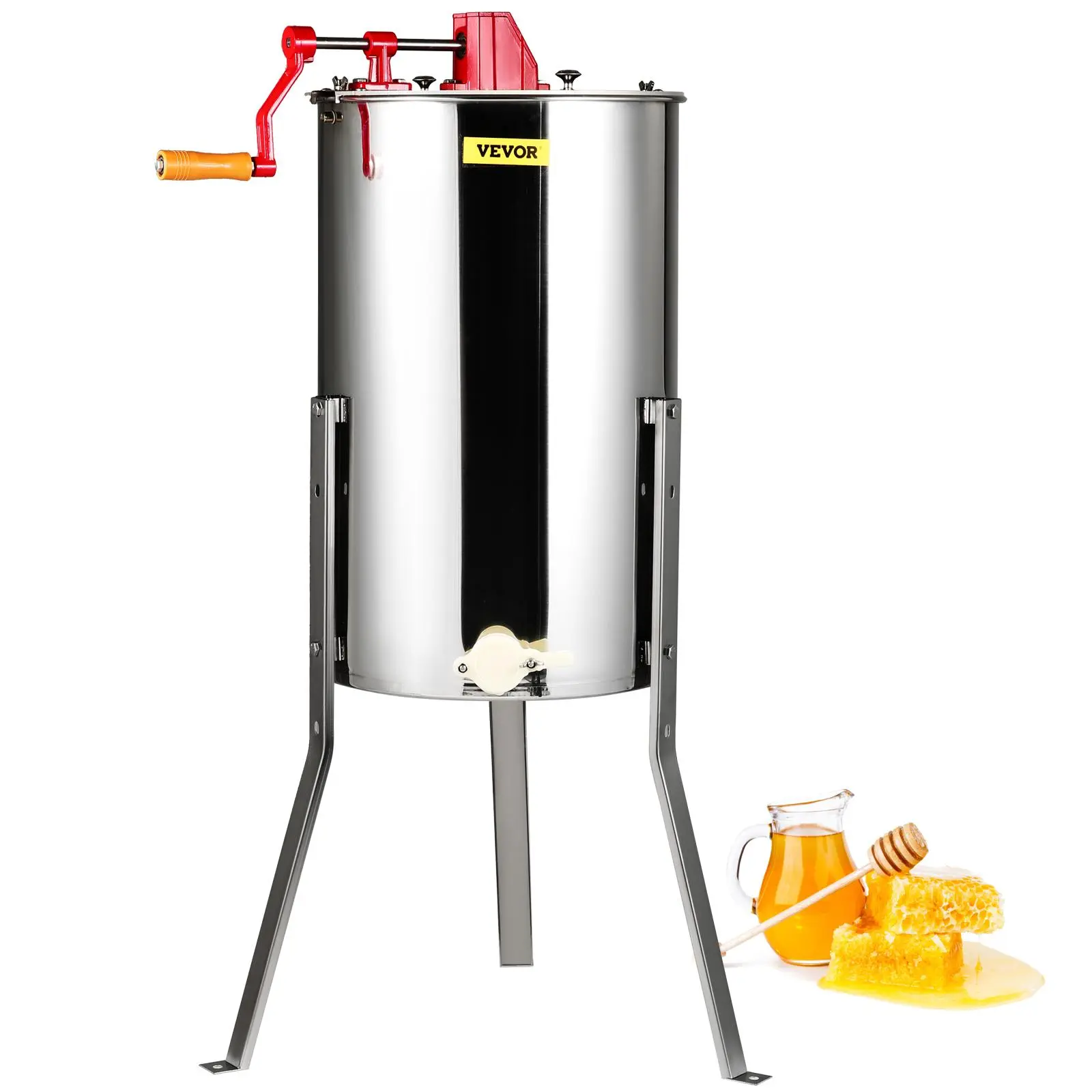 【summerfinds】VEVOR 3-Frame Stainless Steel Manual Honey Extractor, Polished Rust-Resistant Beekeeping Centrifuge with Lid, Height-Adjustable Stand, Honeycomb Drum Spinner, Easy-Clean, Progress-Monitoring, Ideal Father's Day Gift for Beekeepers, Beekee, 18