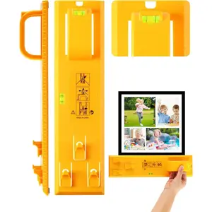 Picture Hanging Tool with Level, Goodsnova Photo Frame Hanging Tool for Easy Marking Position, Wall Hanger Helper Guide for Photo/ Art/ Painting Frame (Plastic, Yellow)