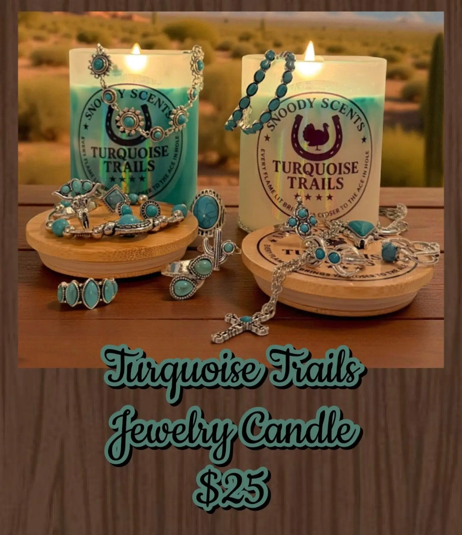 Turquoise Jewelry Candle with Hidden Ring Inside - Hand Poured Soy Wax Candle, Western Home Decor, Surprise Treasure Gift for Her