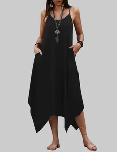 ZEAGOO  Women Summer Midi Dress 2026 Hawaiian Bohemian Beach Cover Up Dress Floral Spaghetti Strap Casual Dress with Pockets Fit Flowy