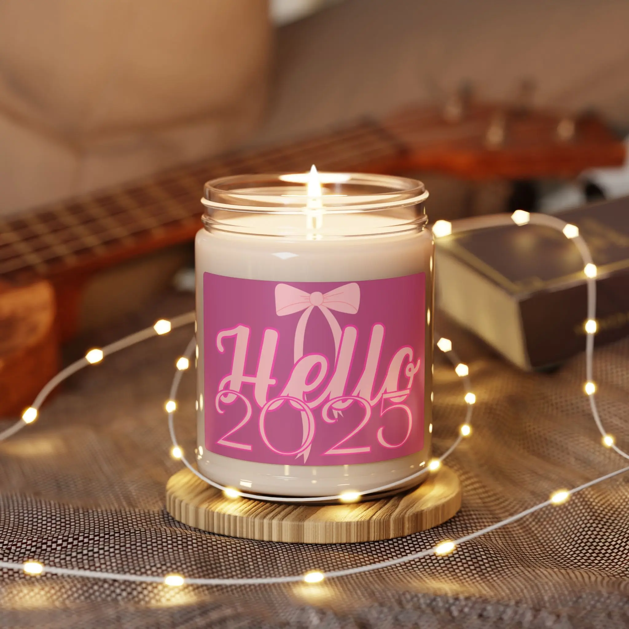 Candle, Hello 2025 Design, 9oz Scented Soy Candle with Pink Coquette Bow, Home Decor, Gift Idea, Housewarming Present, Room Fragrance,
