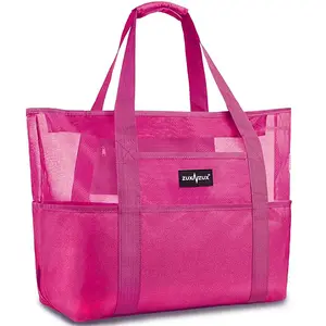 Mesh Beach Bag-Large Waterproof Tote with Zipper,7 External Pockets,Sand-Resistant,Lightweight & Foldable,for the Beach,Pool,Gym,Camping,Vacations,Gift-Giving,Mother's Day Gifts