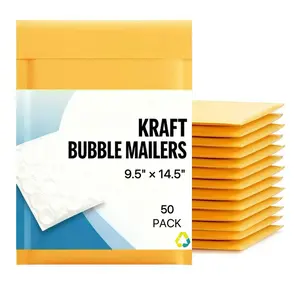 9.5x14.5 9.5x13.5 Kraft Self Seal Bubble Mailer Padded Envelope, 50 Pieces