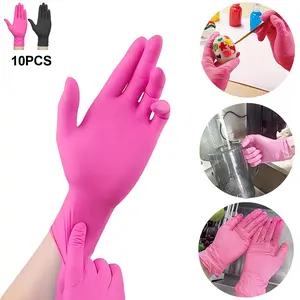 LZDJTQ 10Pcs Disposable Nitrile Kitchen Gloves,Rose Red Multi-Functional Household Kitchen Gloves, Lead-Free, Alcohol-Free, Essential for Home Cleaning, Pet Care & Hair Dyeing