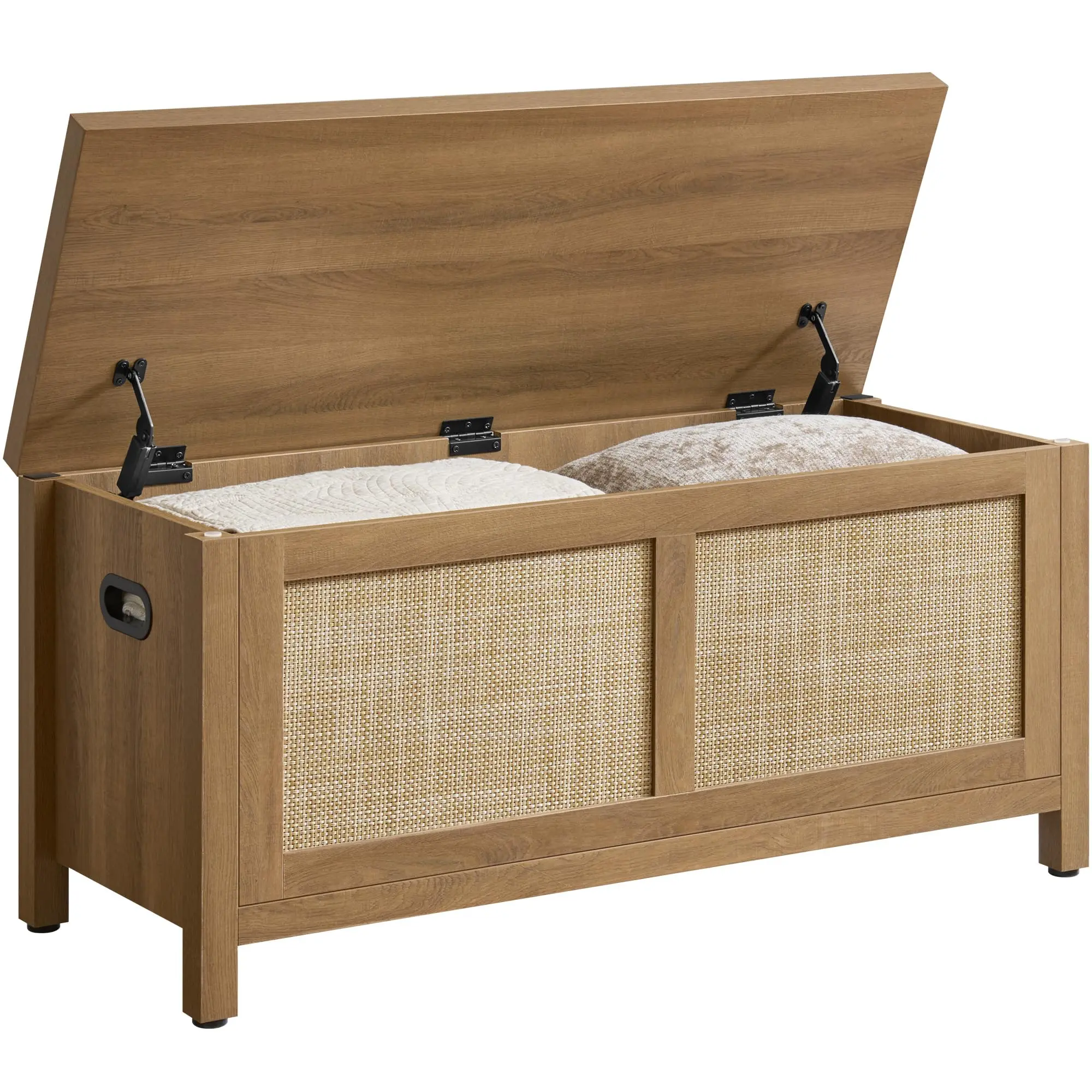 SICOTAS Rattan Storage Chest, 39.4" Storage Bench for Bedroom, Boho Storage Truck with 2 Safety Hinges and Flip Top for Living Room Entryway, Supports 220 lb