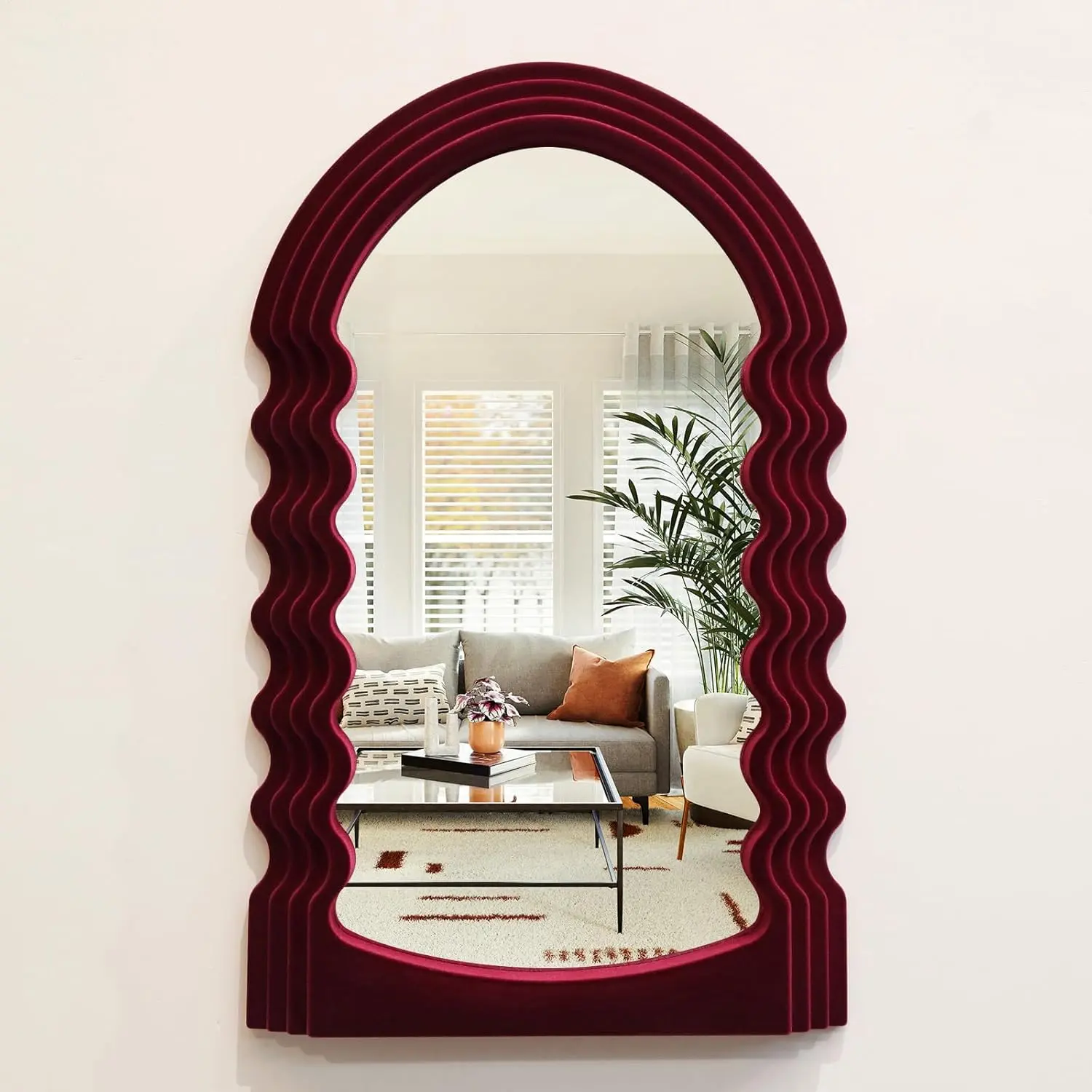 Decor for Home Office Apartment, Colorful Decorative Mirror for Entryway Porch Fireplace, Irregular Hanging Wall Art Sculpture for Christmas (Wine Red)