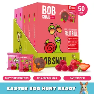 NON CANDY EASTER EGG FILLERS 50 pcs Bob Snail Fruit Roll Snacks 500g – Gluten Free Fruit Roll Ups with Dried Strawberry & Blueberry, All Natural Candy Box Fruit Snacks for Kids, Sugar Free Sour Candy, 500g Bulk Pack