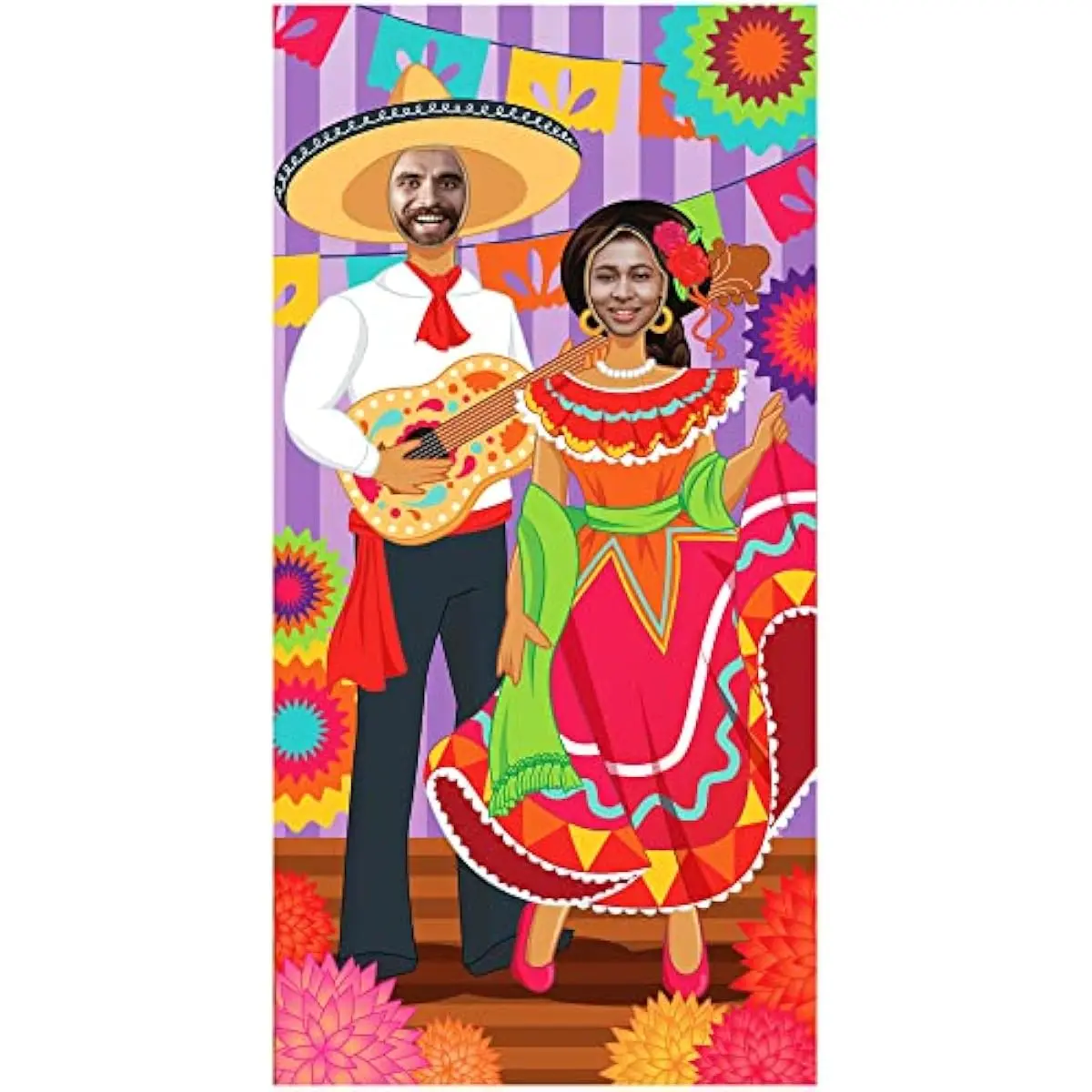 36x72ft Cinco de Mayo Couple Photo Door Banner, Fiesta Theme Photography Backdrop, Fiesta Photo Booth Background for Mexican Theme Birthday Party Supplies, Mexican Decoration, Taco Tuesday Event