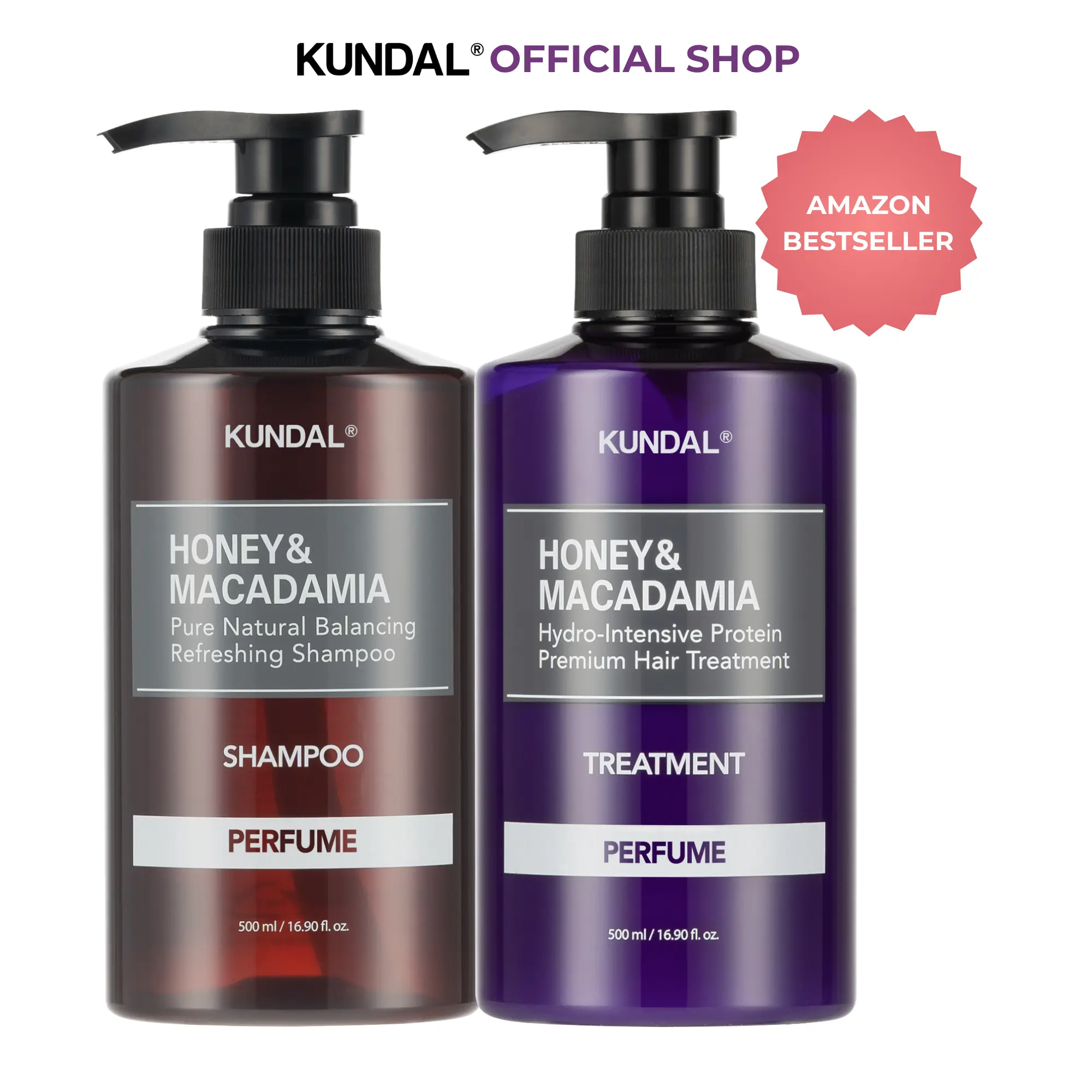 [KUNDAL] HONEY & MACADAMIA SHAMPOO & TREATMENT DUO SET 16.9 FL. OZ. EACH - [7 SCENT]