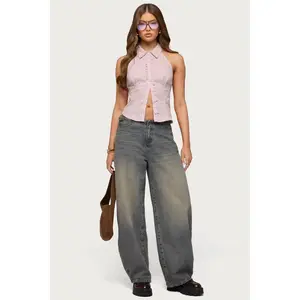 Side Belt Low Rise Barrel Jeans