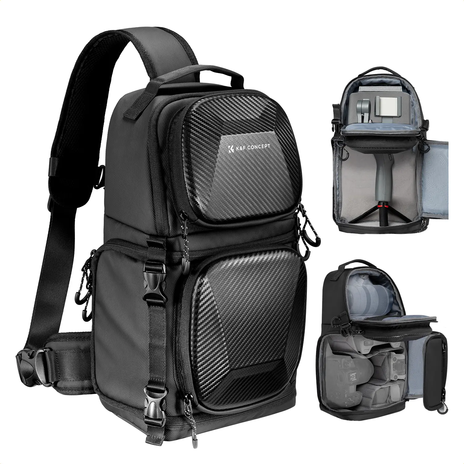 K&F Concept Hardshell Camera Sling Bag - Adjustable Handheld Crossbody Case for DSLR/SLR/Mirrorless Cameras, Lenses, Stabilizers, and Photography Accessories