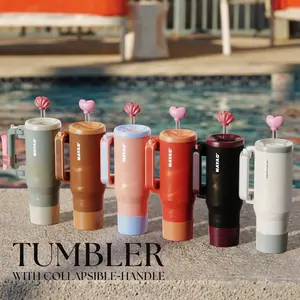 NAYAD 40oz Tumbler with Handle and Straw – Insulated Stainless Steel Travel Mug, Dual Straw & Sip Lid, Folding Handle, Cupholder Compatible, Water Bottle for Travel or Gifts