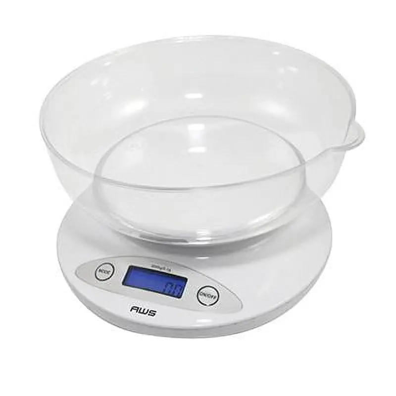 American Weigh Scales 2KBOWL-WT Digital Kitchen Scale - 2000 gal Capacity, White, Cooking Use, Dishwasher Safe Removable Bowl