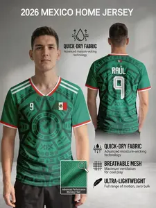 2026 Mexico Soccer Jersey, Aztec Print, Men's Quick-Dry National Team Fan T-Shirt, Lightweight Sportswear Top, All Seasons Casual Style WOK
