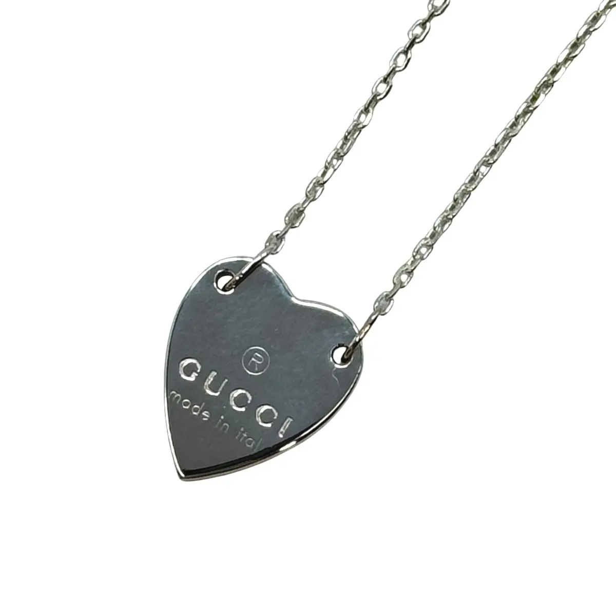 Pre-owned GUCCI Sterling Silver 925 (Ag925) Small Leather Goods Trademark 925 Silver Heart Necklace
