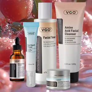 VGO Skincare All In One Facial Care Set Cleanser Serum Toner Moisturizer Hydrating Moisturizing Comfort Outdoor Use Hydrate Moisture Kit Amino Acid Eye Repair Cream