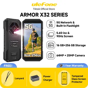 Ulefone Armor X32/Armor X32 Pro 5G Rugged Phone,64MP Main Camera+25MP Night Vision Camera,MTK Dimensity 6300,16GB+256GB,Android 15,Widevine L1,Dedicated Glare Flashlight,5G WiFi Hotspot, 5.65” 90Hz, 5500mAh, NFC/GPS - Black