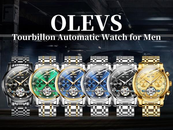 OLEVS G6607 Men's Self Winding Automatic Mechanical Tourbillon Watch Stainless Steel Luminous Waterproof Luxury Dress Wristwatch with Bracelet and Gift Box