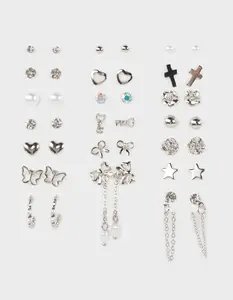 FULL TILT 20  Womens Pack Stud Bow Cross Earrings, Silver