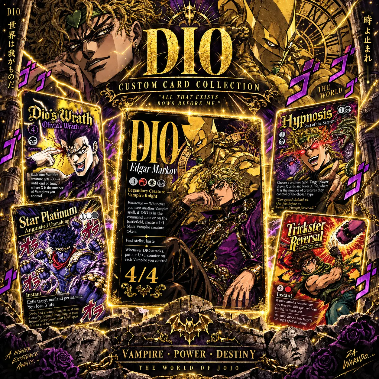 JOJO DIO Relics & Vampire Commander Deck - Complete 100-Card Collectible Set with Supernatural Manga & Gothic Vampire Theme for EDH Players