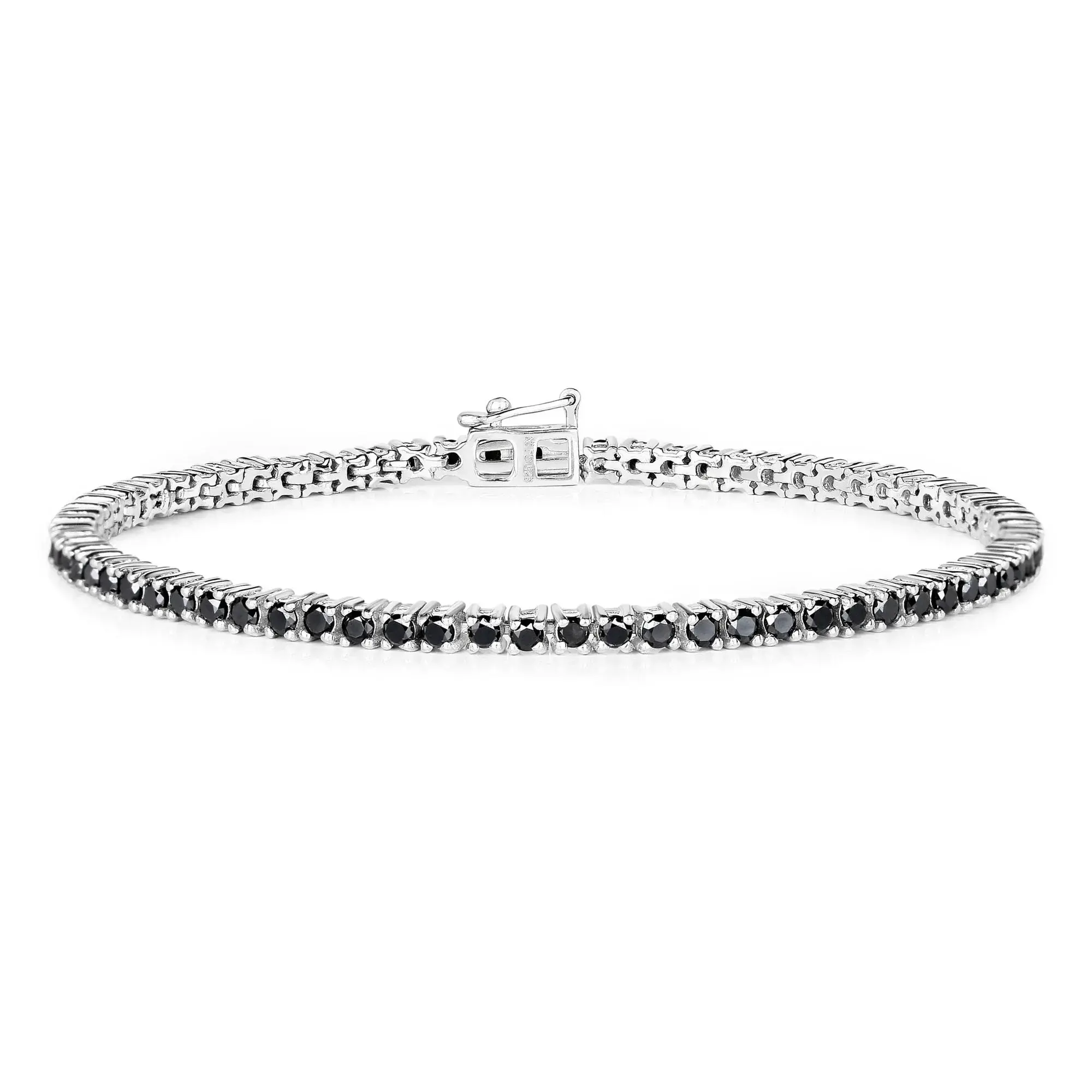 2.19 Ct Round Black Diamond Prong Sterling Silver Inline Tennis Bracelet