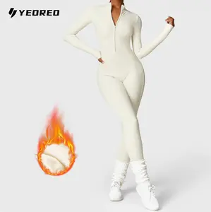 YEOREO Women's Solid Zip Up Jumpsuit Casual Sporty Long Sleeve Jumpsuit for Skiing Cycling Ladies Sportswear for Fall & Winter Athletic Style Activewear Workout Gym Clothing