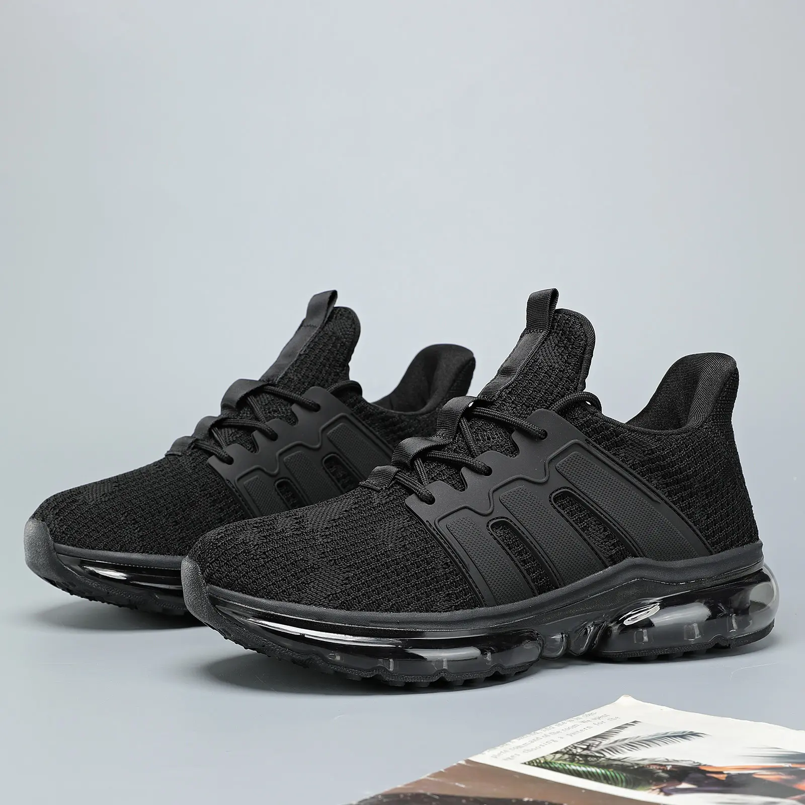 Men's Air Cushion Running Shoes - Breathable Mesh Fabric, Athletic Look, Lightweight, Non-Slip, Secure Lace-Up Sneakers for Gym & Walks, Casual Comfort, Breathable Fabric,shoes for back to school,back to school shoes