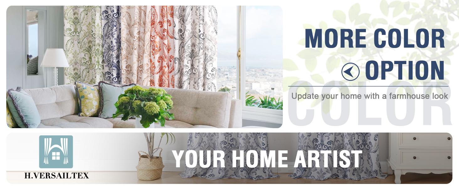 H.VERSAILTEX Linen Curtains 2 Panels Damask Floral Natural Linen Blended Curtains for Living Room Drapes Vintage Floral Pattern Privacy Added Light Filtering Mid-Century Style H.VERSAILTEX Linen Curtains 2 Panels Damask Floral Natural Linen Blended Curtains for Living Room Drapes Vintage Floral Pattern Privacy Added Light Filtering Mid-Century Style