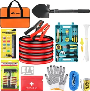 Nilight Car Emergency Kit with Jumper Cable Air Compressor Tire Repair Essential Tools First Aid Alligator Connector Electrical Kit for Travel Camping Outdoor Cars Truck SUV RV