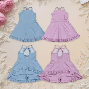 teen Athletic Tennis Girls Dress Baby Girl Strap Ruffle Knee Length Dresses Shorts under Neath cute kid birthday wear summer toddler outfit clothes
