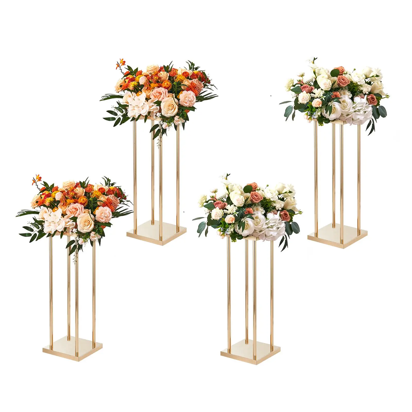 【SummerFinds】VEVOR 4-Piece Geometric Gold Iron Frame Wedding Centerpieces Set Pack, 23.6in High Metal Laminate Cylinder Stand, Columnar Cube Vase Holder, High Load Cap. Floral Display Rack for Weddings